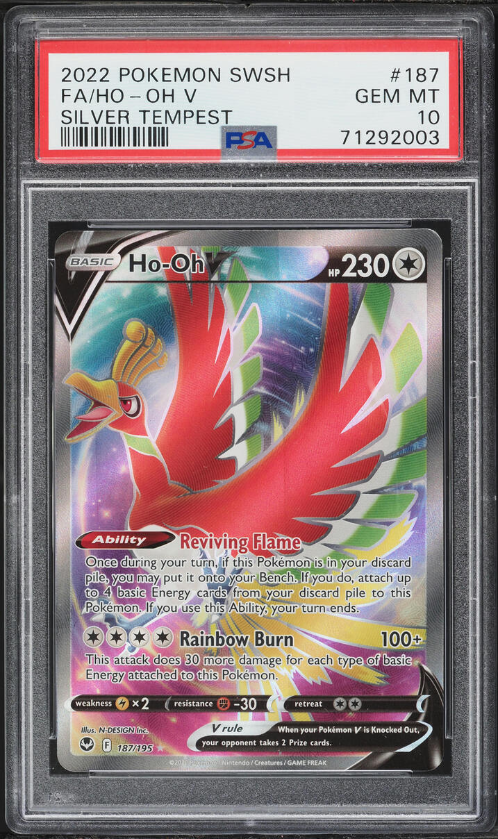 2022 Pokemon Sword & Shield Silver Tempest Full Art Ho-Oh V #187 PSA 10 GEM MINT
