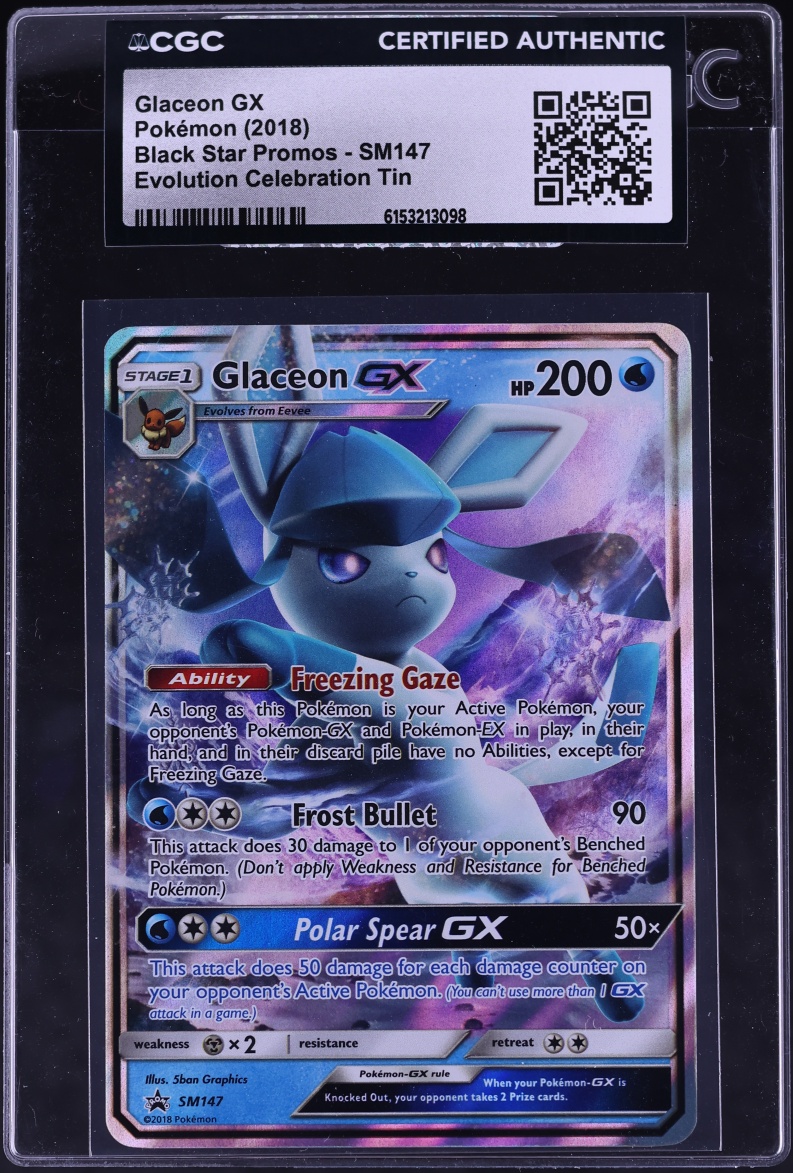 2018 Pokemon Sun & Moon Black Star Promo Evolution Tin Glaceon GX #SM147 CGC AUTH