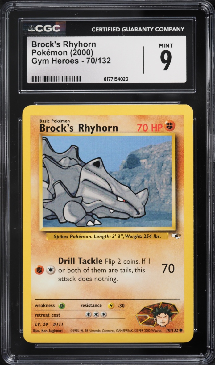 2000 Pokemon Gym Heroes Brock's Rhyhorn #70 CGC 9 MINT