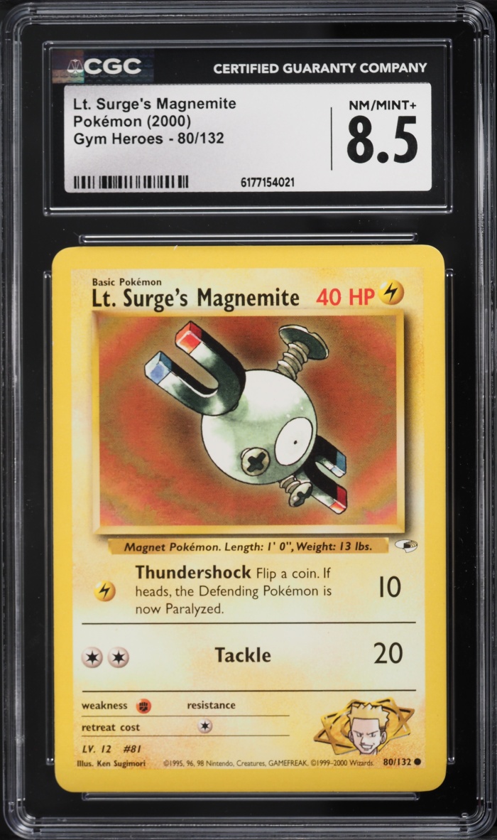 2000 Pokemon Gym Heroes Lt. Surge's Magnemite #80 CGC 8.5 NM-MT+