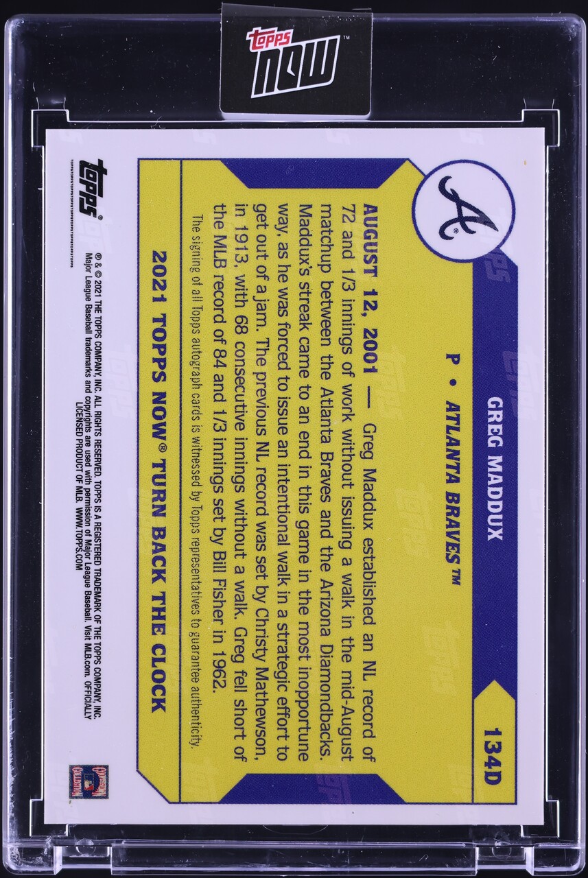2021 Topps Now Turn Back The Clock Orange Greg Maddux AUTO 5/5 #134D