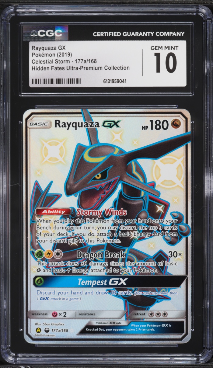 2018 Pokemon Sun & Moon Hidden Fates Premium Full Art Shiny Rayquaza GX #177a CGC 10 GEM MINT