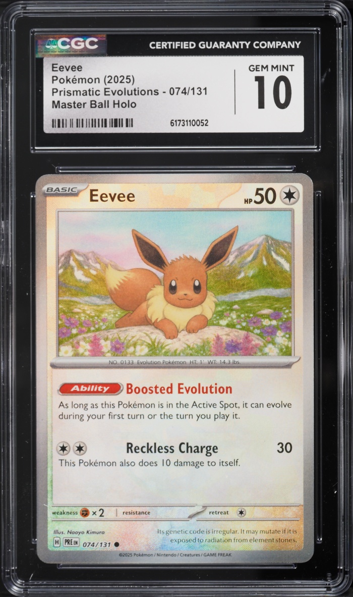 2025 Pokemon Scarlet & Violet Prismatic Evolutions Master Ball Holo Eevee #74 CGC 10 GEM MINT