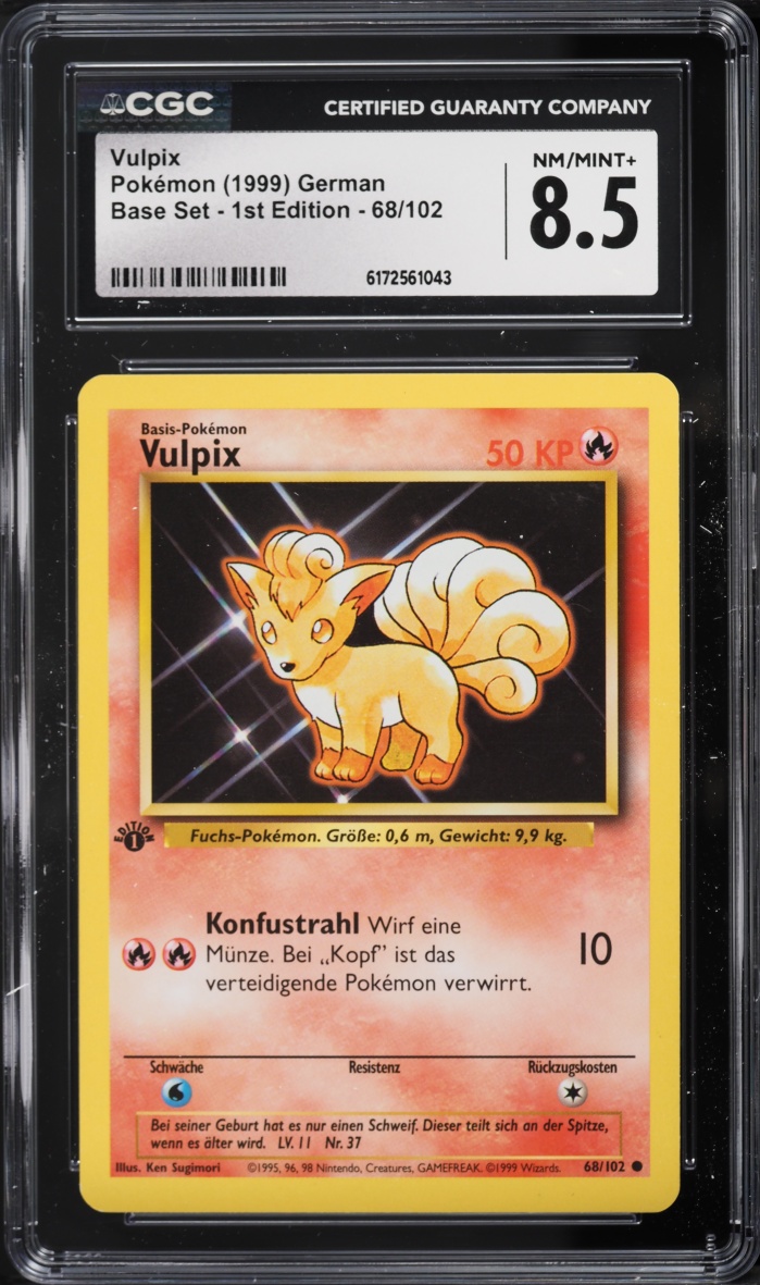 1999 Pokemon German Base Set 1st Edition Vulpix #68 CGC 8.5 NM-MT+