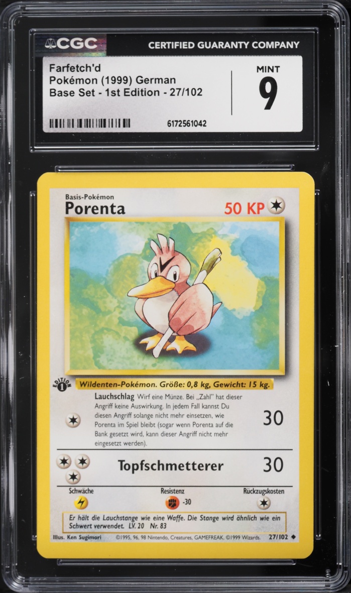 1999 Pokemon German Base Set 1st Edition Farfetch'd #27 CGC 9 MINT
