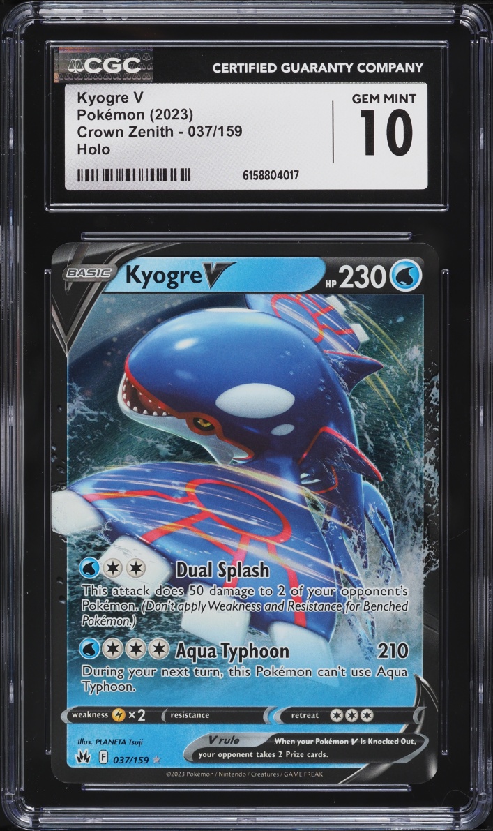 2023 Pokemon Sword & Shield Crown Zenith Holo Kyogre V #37 CGC 10 GEM MINT