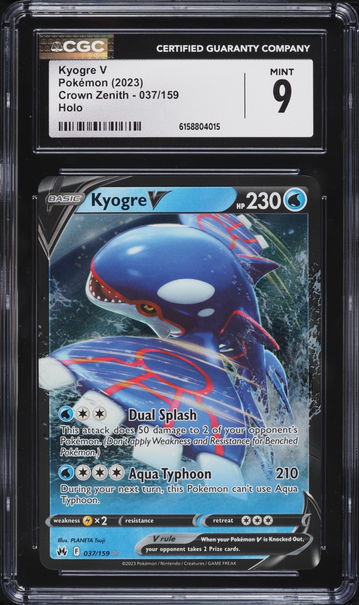 2023 Pokemon Sword & Shield Crown Zenith Holo Kyogre V #37 CGC 9 MINT