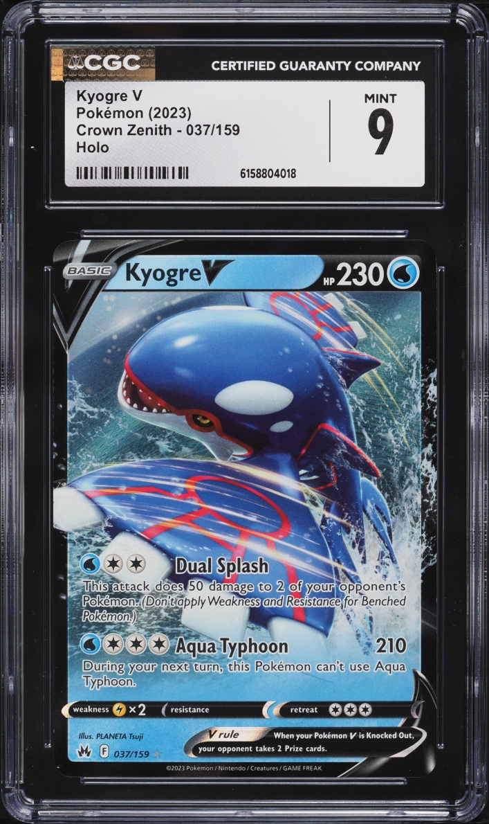 2023 Pokemon Sword & Shield Crown Zenith Holo Kyogre V #37 CGC 9 MINT