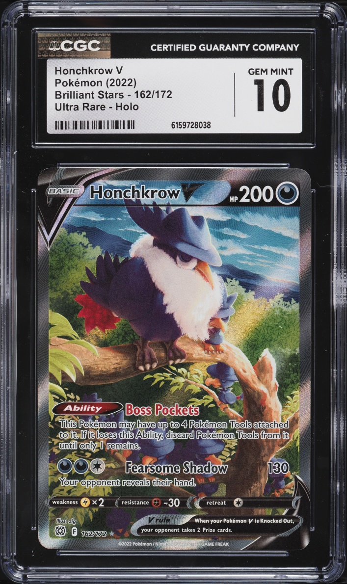 2023 Pokemon Sword & Shield Brilliant Stars Alt Art Honchkrow V #162 CGC 10 GEM MINT