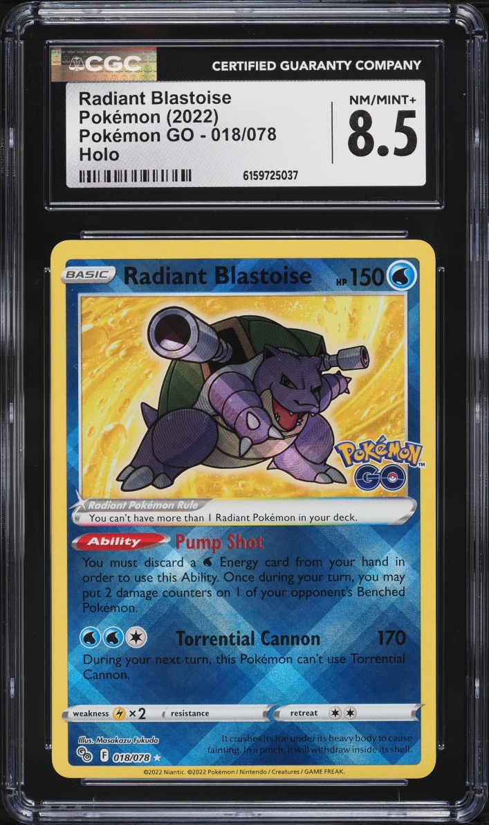 2022 Pokemon Sword & Shield GO Holo Radiant Blastoise #18 CGC 8.5 NM-MT+