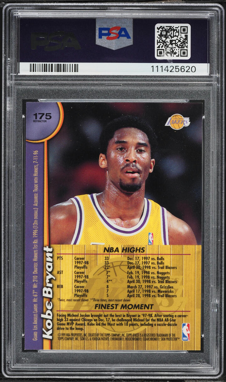 1998 Finest Refractor w/ Coating Kobe Bryant #175 PSA 8 NM-MT