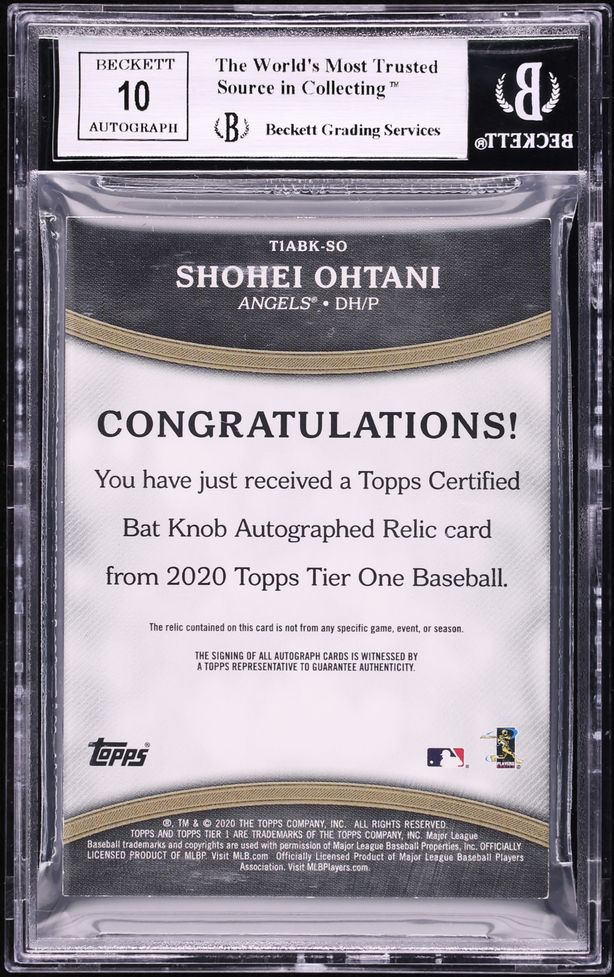 2020 Topps Tier One Shohei Ohtani BAT KNOB PATCH AUTO 1/1 #TIABK-SO BGS 8.5 NM-MT+