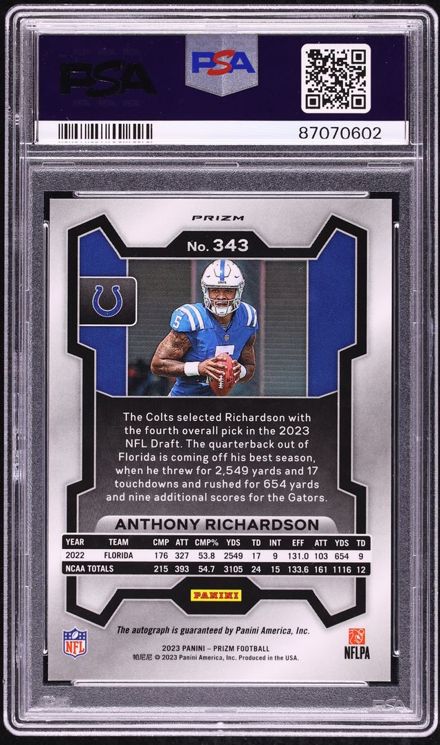 2023 Panini Prizm Silver Anthony Richardson ROOKIE AUTO #343 PSA 9 MINT