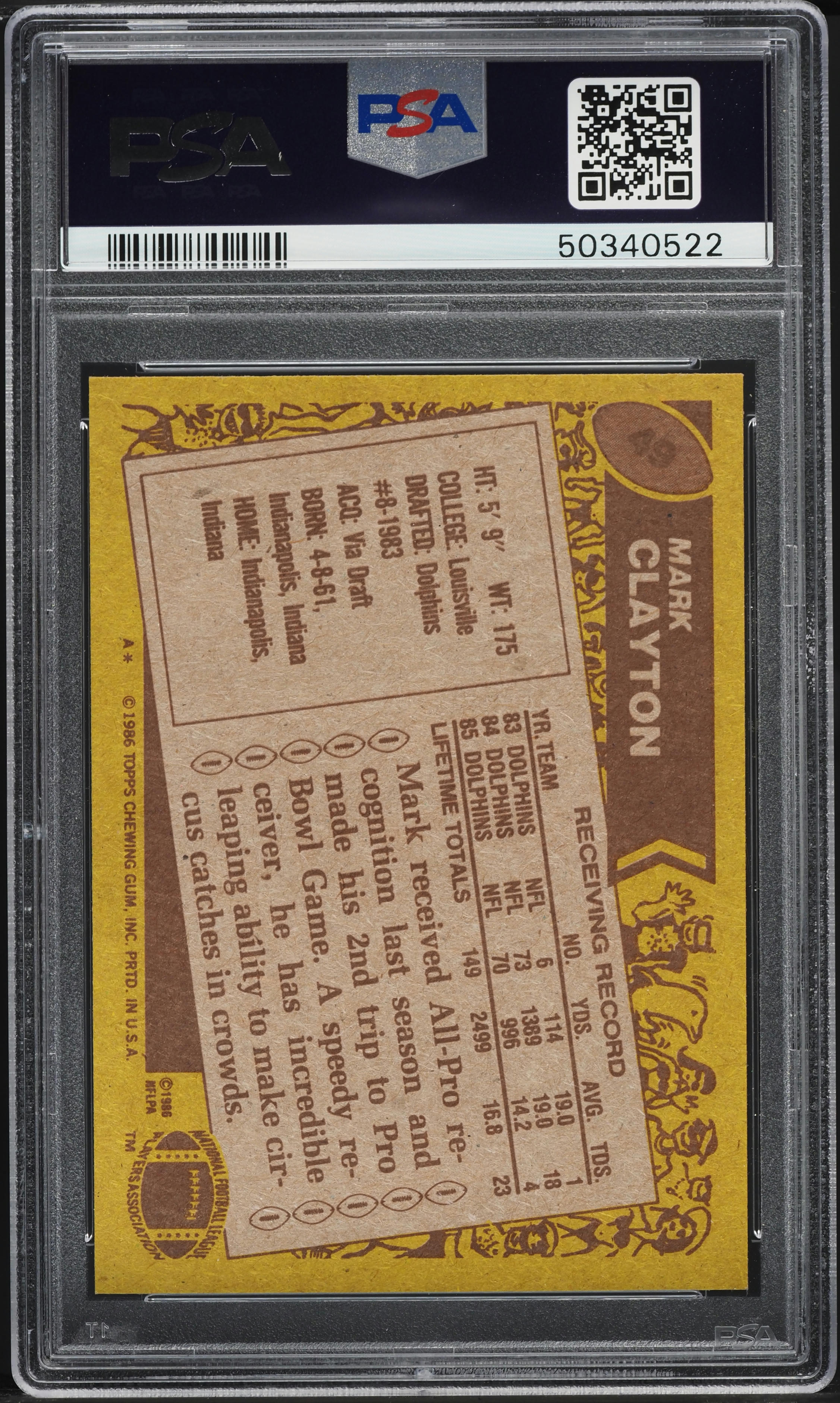 1986 Topps Football Mark Clayton #49 PSA 8 NM-MT
