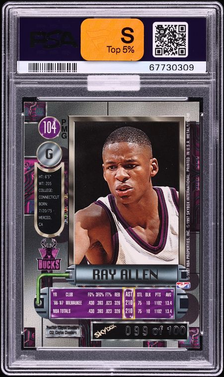 1997 Metal Universe Precious Metal Gems PMG Red Ray Allen /100 #104 MBA PSA 6 EXMT