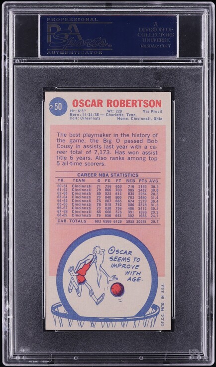 1969 Topps Basketball Oscar Robertson #50 PSA 8 NM-MT