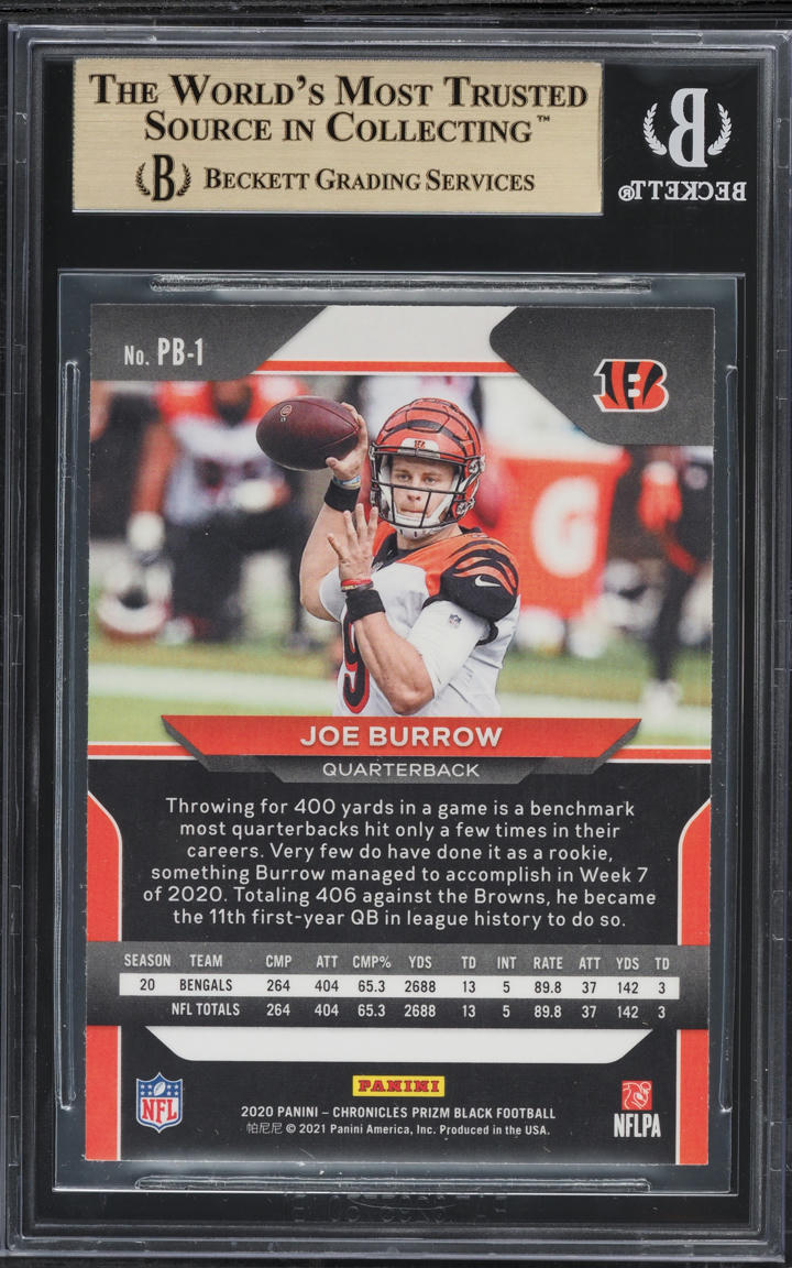 2020 Panini Chronicles Prizm Black Joe Burrow ROOKIE #PB-1 BGS 9.5 GEM MINT