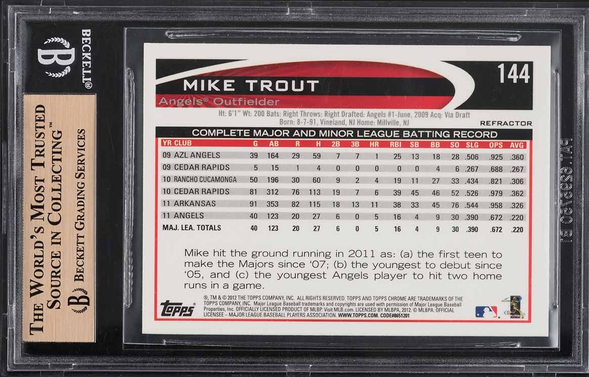 2012 Topps Chrome Orange Refractor Mike Trout #144 BGS 9.5 GEM MINT