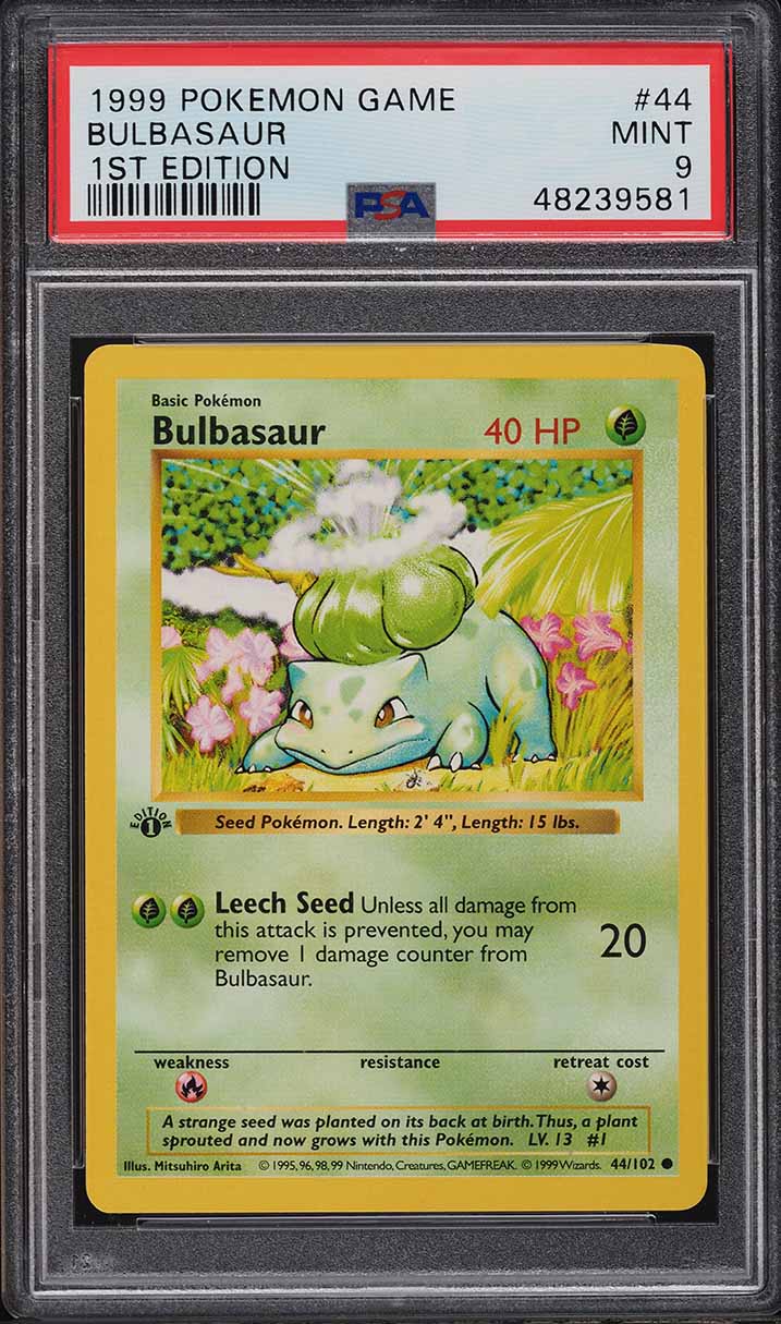 1999 Pokemon Base Set Shadowless 1st Edition Bulbasaur #44 PSA 9 MINT