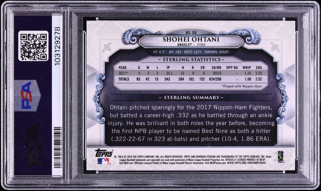 2018 Bowman Chrome Sterling Continuity Shohei Ohtani ROOKIE #BS-SO PSA 10 GEM MINT