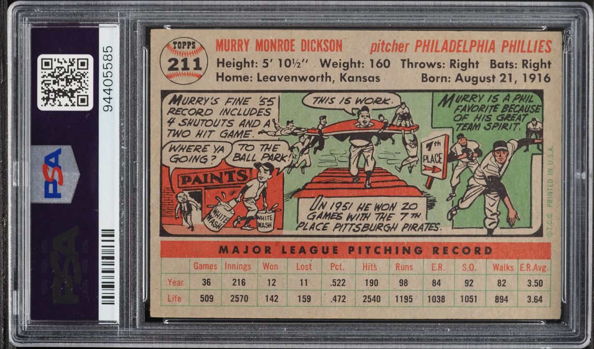 1956 Topps Murry Dickson #211 PSA 7 NRMT