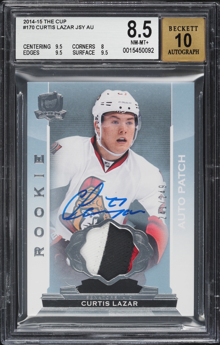 2014 Upper Deck The Cup Curtis Lazar ROOKIE PATCH AUTO /249 #170 BGS 8.5 NM-MT+