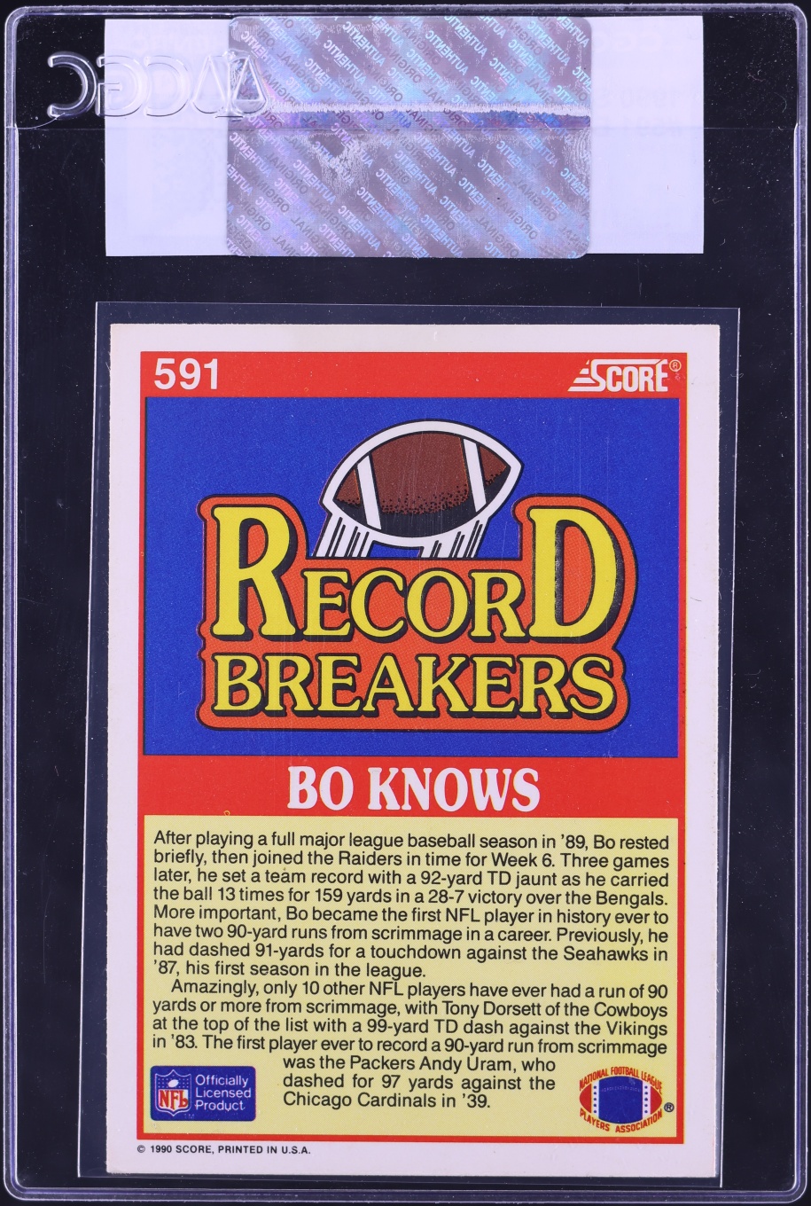 1990 Score Football Bo Jackson #591 CGC AUTH