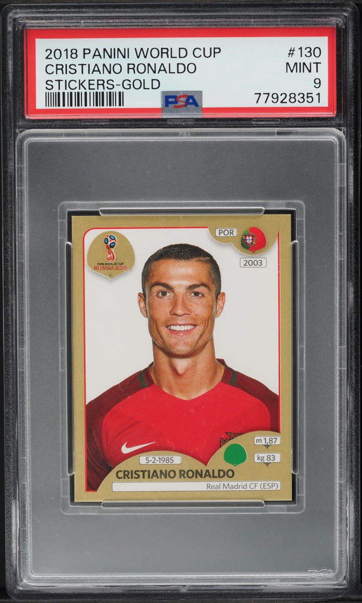 2018 Panini World Cup Stickers Gold Cristiano Ronaldo #130 PSA 9 MINT