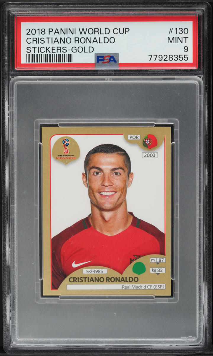2018 Panini World Cup Stickers Gold Cristiano Ronaldo #130 PSA 9 MINT