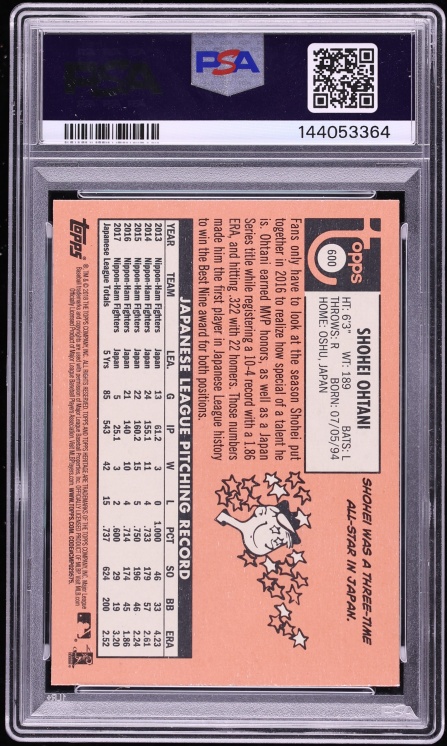 2018 Topps Heritage Shohei Ohtani ROOKIE #600 PSA 9 MINT