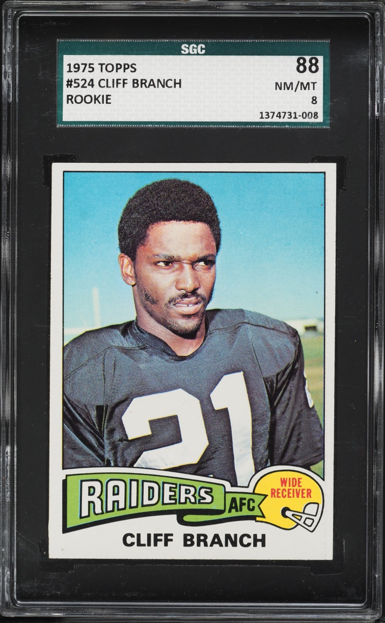 1975 Topps Football Cliff Branch ROOKIE #524 SGC 8 NM-MT