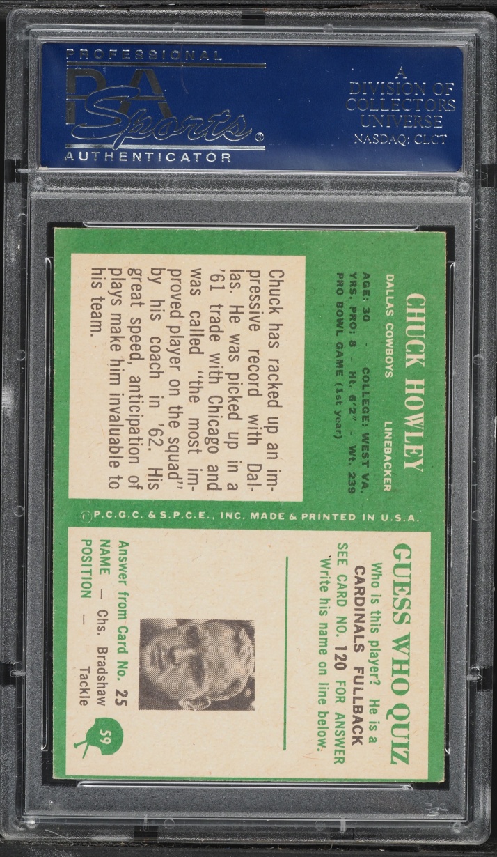 1966 Philadelphia Chuck Howley ROOKIE #59 PSA 7 NRMT