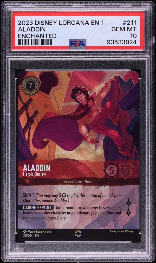 2023 Disney Lorcana The First Chapter Enchanted Aladdin Heroic Outlaw #211 PSA 10 GEM MINT