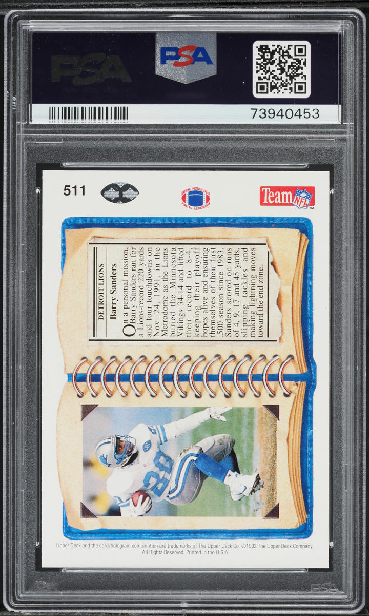 1992 Upper Deck Football Barry Sanders #511 PSA 9 MINT