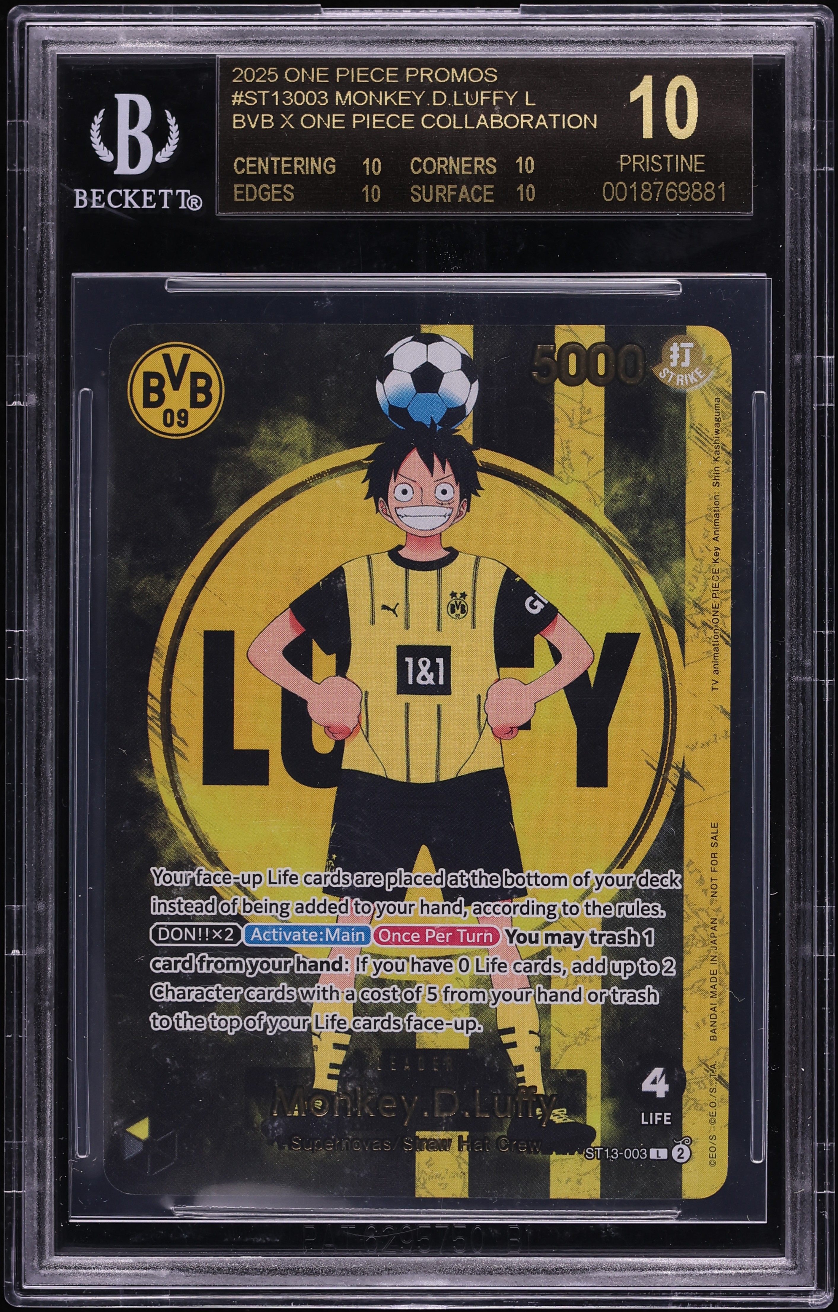 2025 One Piece Promo BVB Match Day Alt Art Leader Monkey D. Luffy #ST13-003 BGS 10 BLACK LABEL