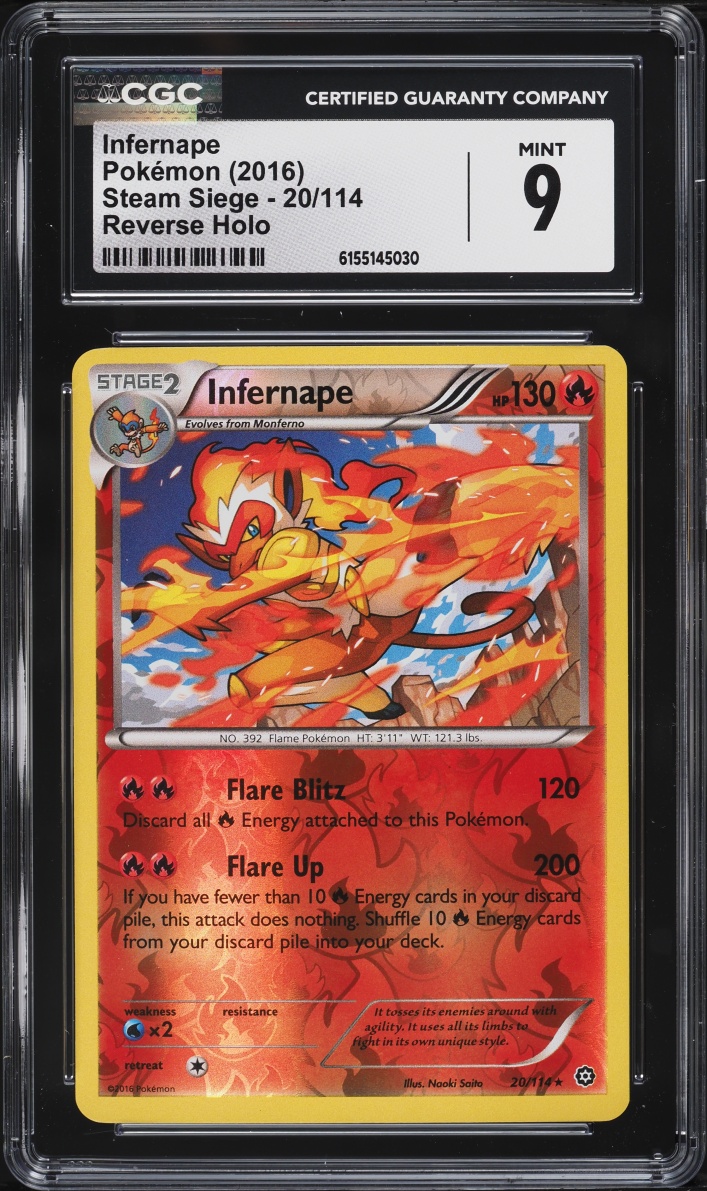 2016 Pokemon XY Steam Siege Reverse Holo Infernape #20 CGC 9 MINT