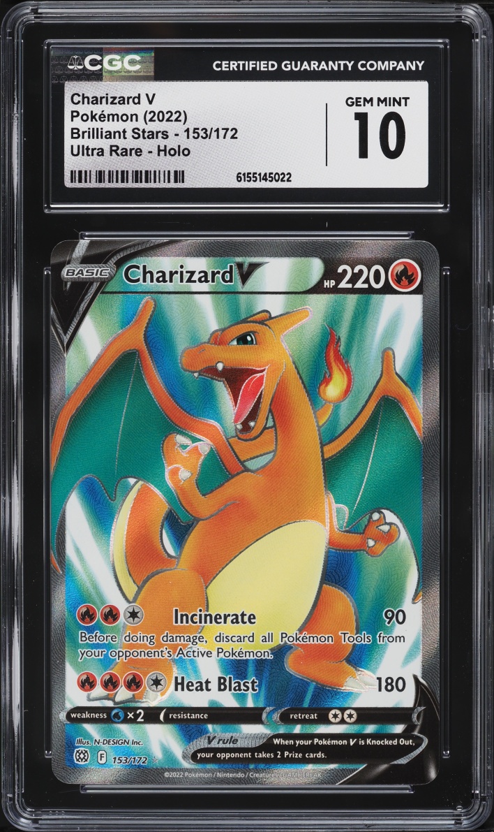 2022 Pokemon Sword & Shield Brilliant Stars Full Art Charizard V #153 CGC 10 GEM MINT