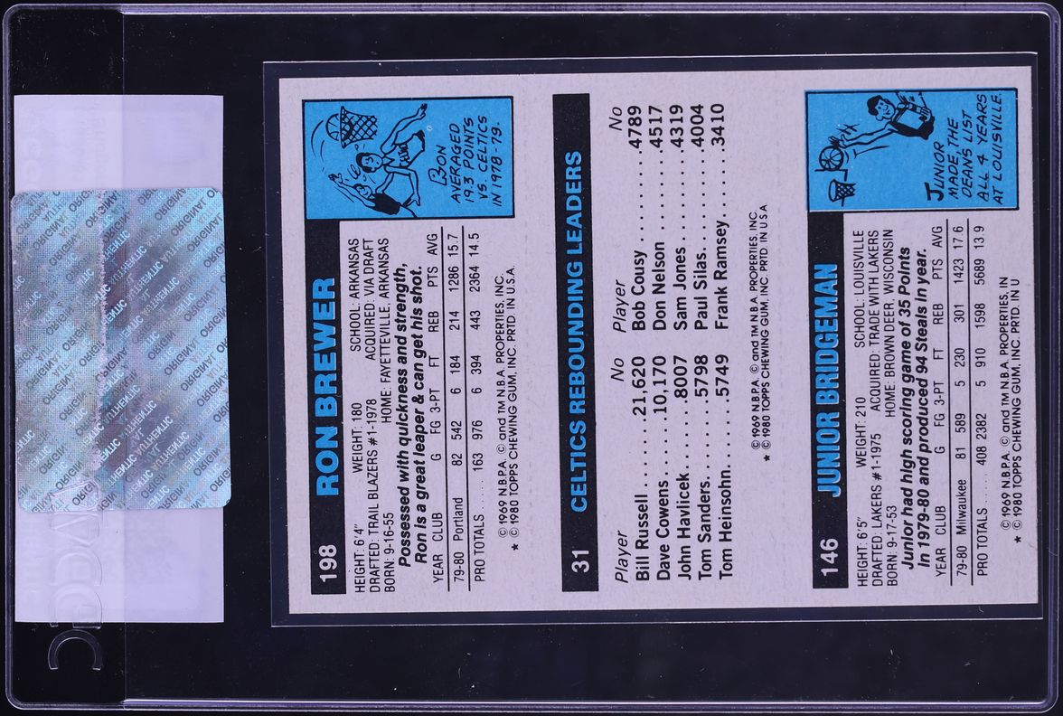 1980 Topps Basketball Junior Bridgeman Ron Brewer Larry Bird ROOKIE CGC AUTH