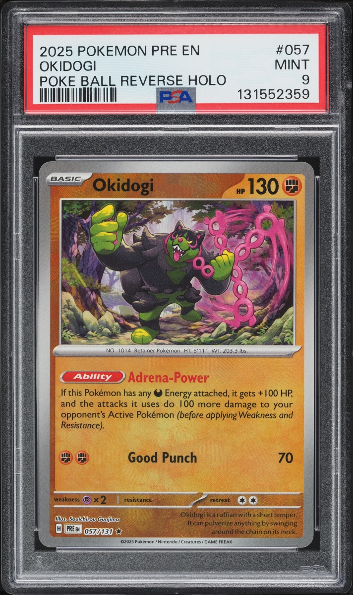 2025 Pokemon Scarlet & Violet Prismatic Evolutions Poke Ball Holo Okidogi #57 PSA 9 MINT