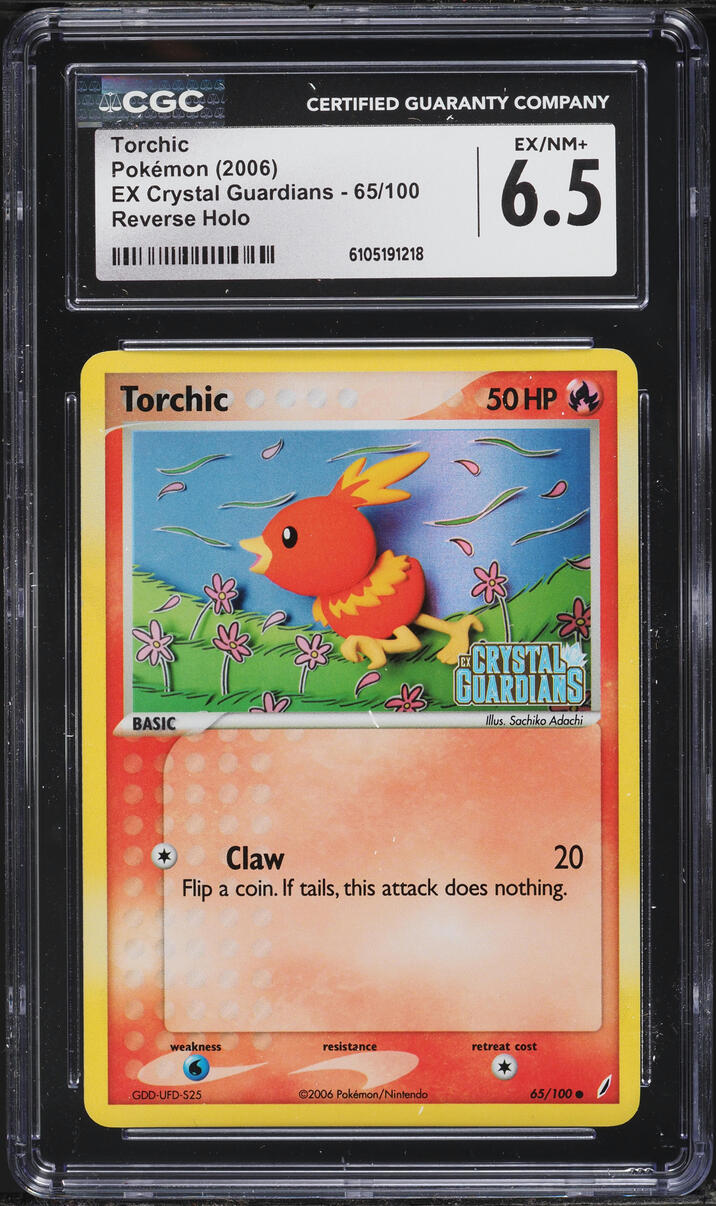 2006 Pokemon EX Crystal Guardians Reverse Holo Torchic #65 CGC 6.5 EXMT+