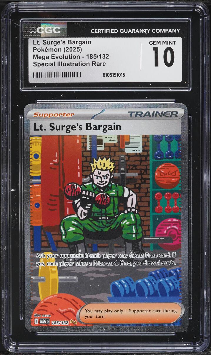 2025 Pokemon Mega Evolution SIR Lt. Surge's Bargain #185 CGC 10 GEM MINT