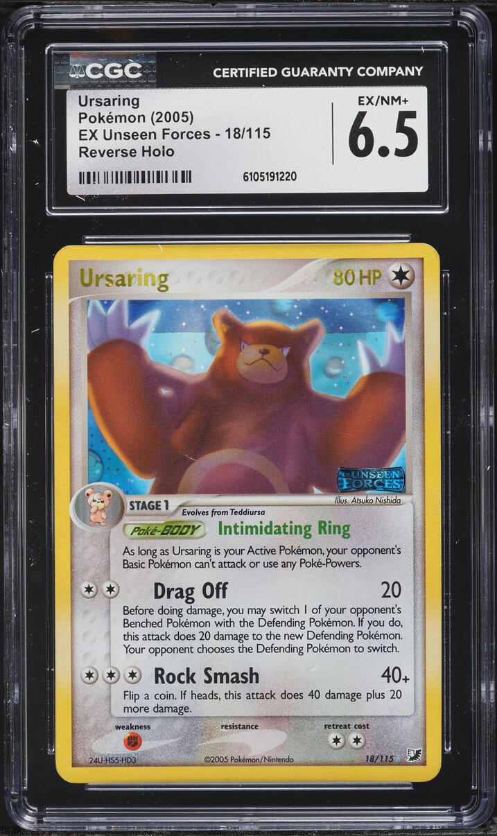 2005 Pokemon EX Unseen Forces Reverse Holo Ursaring #18 CGC 6.5 EXMT+