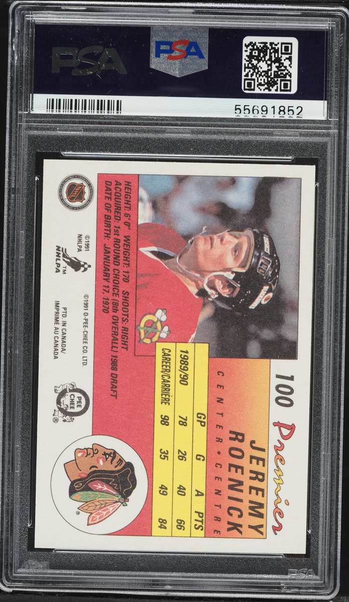 1990 O-Pee-Chee Premier Jeremy Roenick ROOKIE #100 PSA 10 GEM MINT