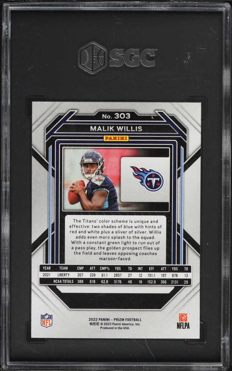 2022 Panini Prizm Malik Willis ROOKIE #303 SGC 10 GEM MINT