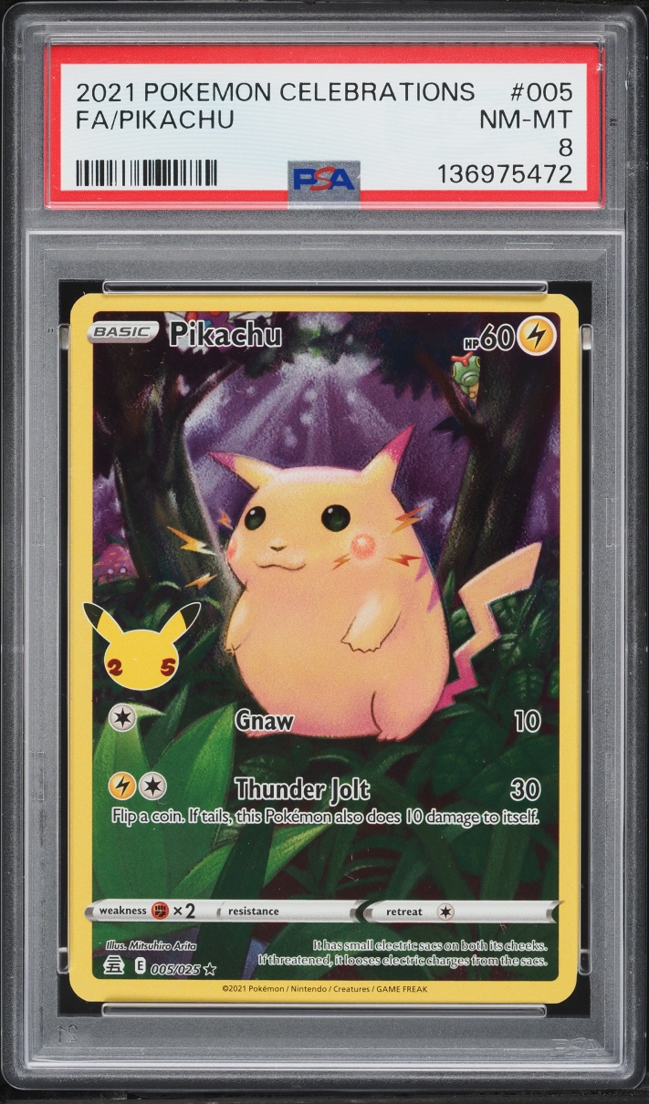 2021 Pokemon Sword & Shield Celebrations Full Art Pikachu #5 PSA 8 NM-MT