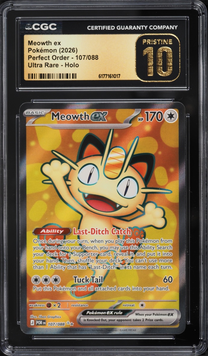 2026 Pokemon Mega Evolution Perfect Order Full Art Meowth ex #107 CGC 10 PRISTINE
