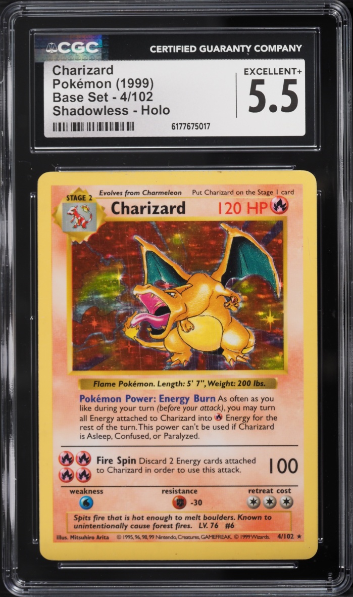 1999 Pokemon Base Set Shadowless Holo Charizard #4 CGC 5.5 EX+