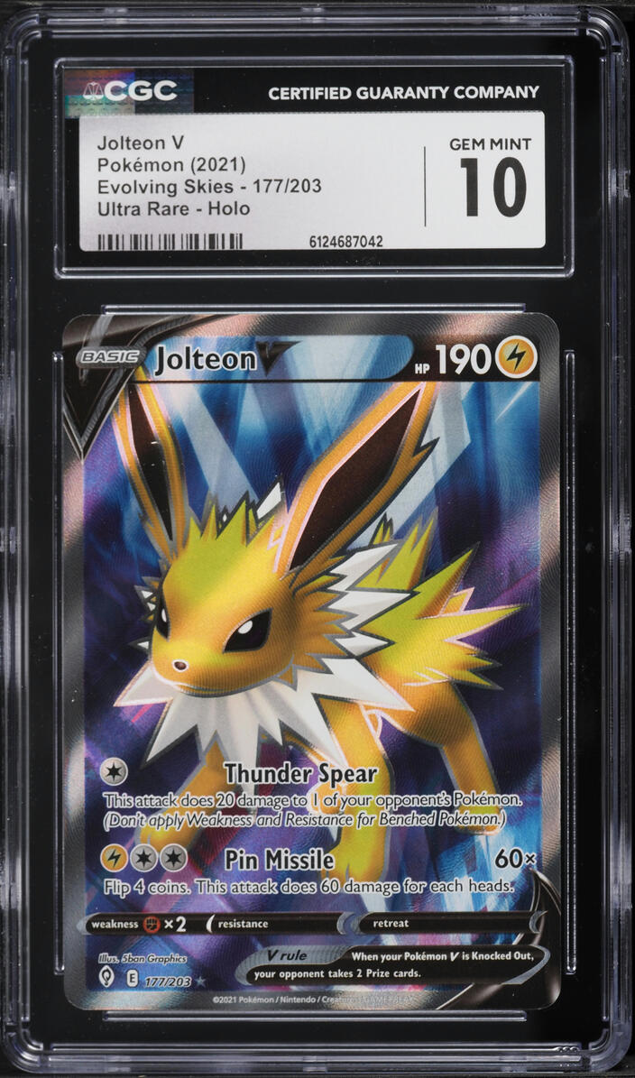 2021 Pokemon Sword & Shield Evolving Skies Full Art Jolteon V #177 CGC 10 GEM MINT