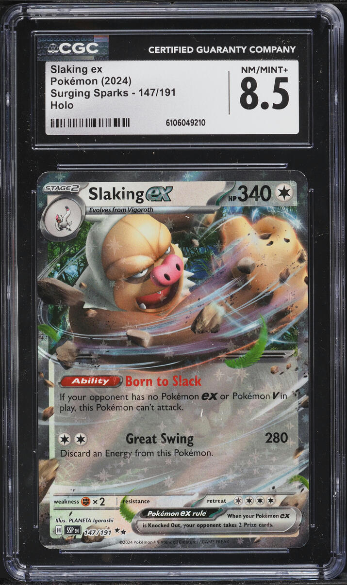 2024 Pokemon Scarlet & Violet Surging Sparks Holo Slaking ex #147 CGC 8.5 NM-MT+