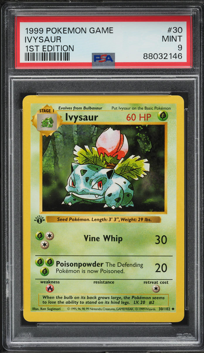 1999 Pokemon Base Set Shadowless 1st Edition Ivysaur #30 PSA 9 MINT